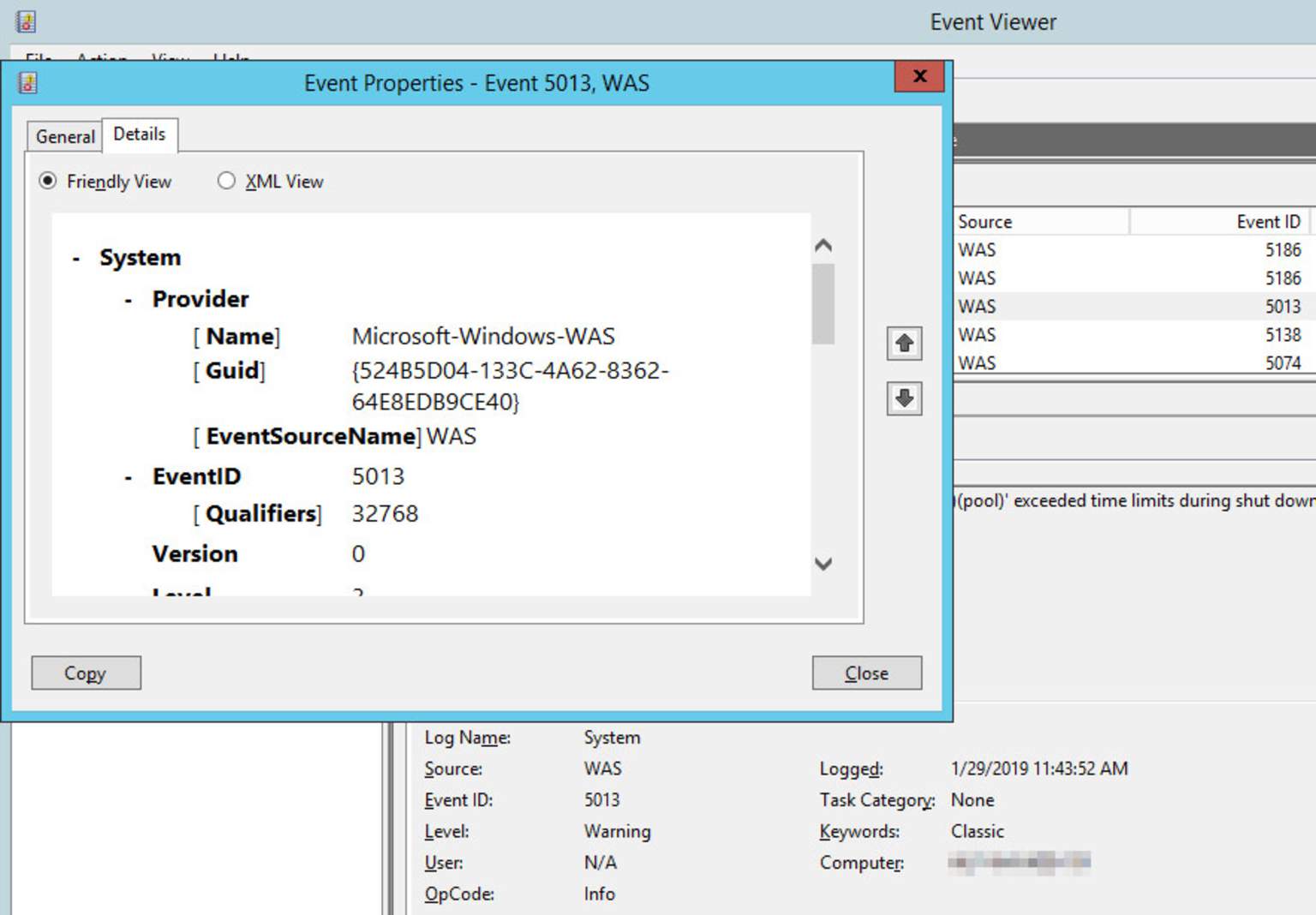 Review of the Windows Event Log for IIS