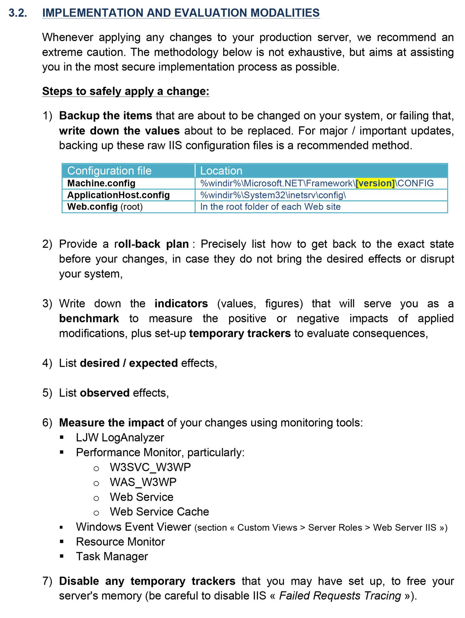 Precautions before applying changes to IIS